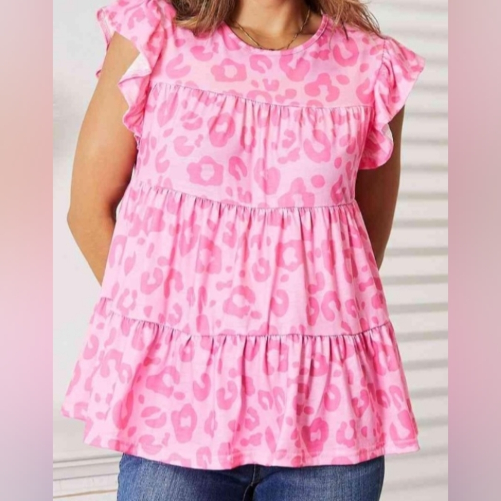 Pink Cheetah Print Tiered Top